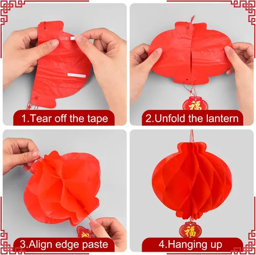 Vista 4 de Mototo Kit de 30 faroles de papel chinos japoneses, 12 pulgadas, flor de cerezo japonés con flor de cerezo rojo para festival de primavera, Año