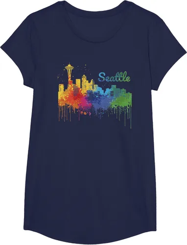 Vista 20 de Seattle Washington Skyline Watercolor Souvenir Seattle Camiseta, Negro