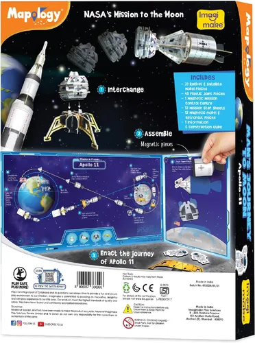 Vista 9 de Imagimake Mapology Man's Journey to Moon, Apollo 11 3D Model Kit para niños Kit educativo de modelo STEM, construye cohetes y satélites, regalo