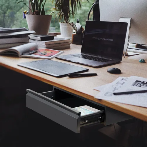 Vista 2 de 1 Paquete Cajón Bajo Escritorio 18", Organizador de Almacenamiento Extraíble con Extensión Deslizante Grande Montado Bajo Mesa de Madera Plana