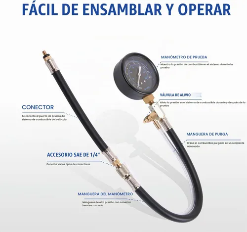 Vista 4 de Kit Lichamp de Prueba de Presión de Combustible Automotriz, Manómetro de Diagnóstico de Bomba de Combustible y Riel con Adaptadores, Manguera