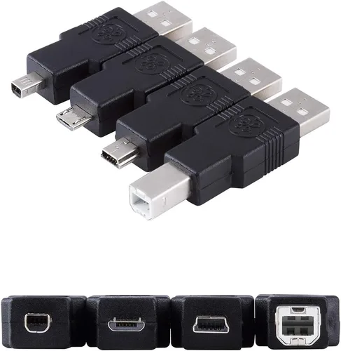 Vista 3 de GE Kit adaptador universal USB 2.0, cable de extensión macho A a hembra, 4 adaptadores incluidos: A macho a B macho, 4 pines, 5 pines, A macho a