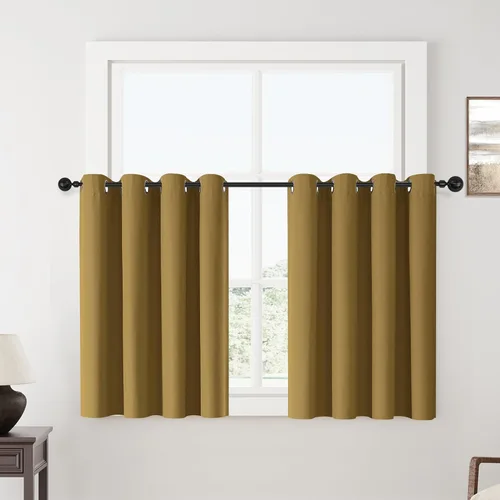 Vista 73 de ChrisDowa Cortinas 100% Opacas de Abedul Sólido de 45 Pulgadas de Largo, 2 Paneles para Dormitorio y Sala de Estar, Estilo Granja Oscurecedoras
