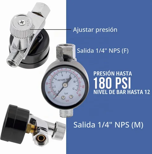 Vista 3 de TCP Global válvula con regulador y calibre para rociador y herramientas de Pnuematic (1/4"NPT)