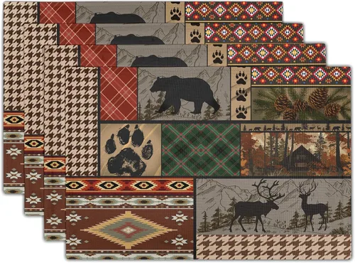 Vista 55 de Juego de 4 manteles individuales de otoño para mesa de comedor, hojas de calabazas de otoño, cosecha de Acción de Gracias, tela lavable