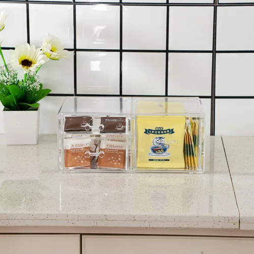 Vista 7 de Cq acrylic Organizador de maquillaje apilable con 3 cajones, organizador de cajones transparente para mostrador de tocador, organizador