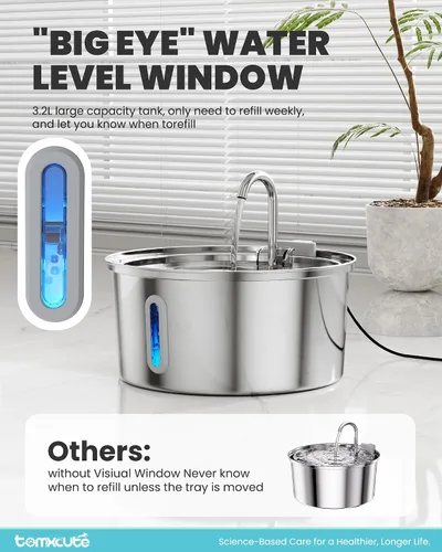 Vista 8 de Fuente de agua para gatos de acero inoxidable, fuente de agua de gran capacidad para beber, fuente de agua de metal ultra silenciosa para gatos