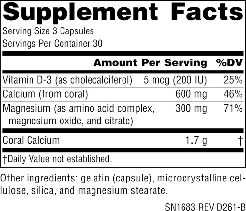 Vista 2 de Source Naturals Calcio Coral con Cápsulas de Magnesio, 90 Cápsulas