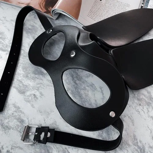 Vista 3 de Furealux Women Leather Masquerade Party Mask for Cosplay Halloween Costume Accessory