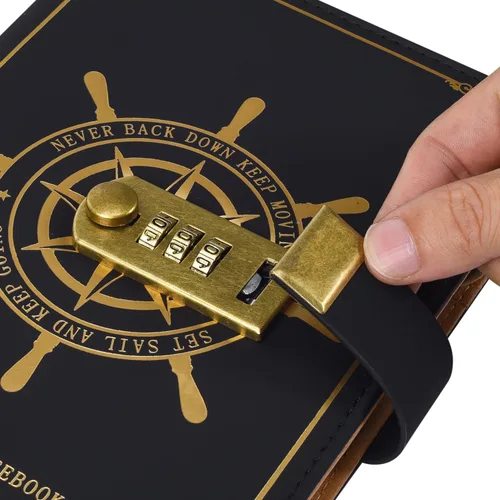 Vista 2 de ARRLSDB PU Leather Journal with Lock, A5 Size Diary with Combination Lock (Journal with Combination Lock) Password Notebook Locking Student Diary