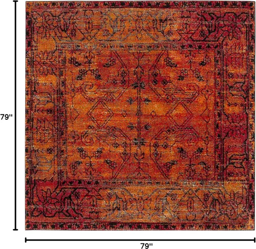Vista 2 de SAFAVIEH Vintage Hamadan Collection - Alfombra cuadrada de 6 pies 7 pulgadas, naranja, diseño oriental tradicional persa, no desprende pelusa