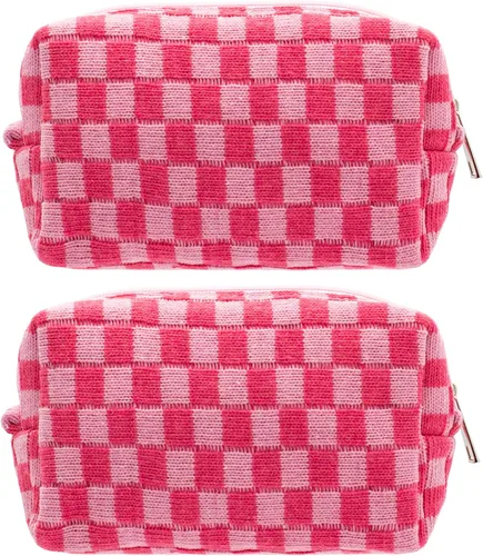 Vista 15 de PAZIMIIK Bolsa de Maquillaje a Cuadros para Bolso Portátil con Cremallera, Estuche Pequeño de Cosméticos para Accesorios de Viaje, Azul Ártico