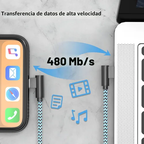 Vista 5 de Cable de carga para iPhone, cable Lightning de 6 pies, 3 unidades, cable de carga largo para iPhone 11, cargador para iPhone 6 pies