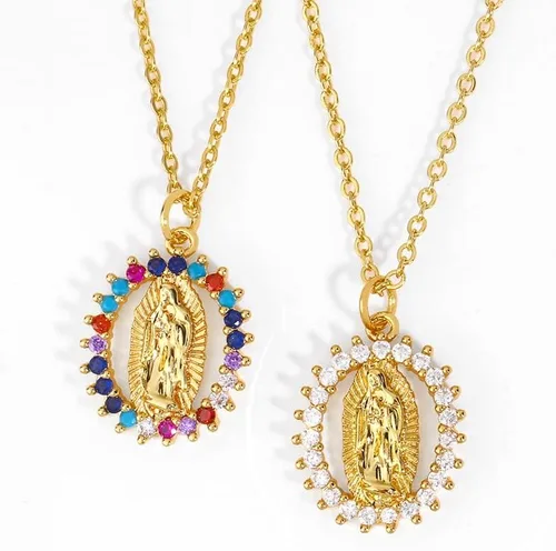 Vista 2 de Joyería de moda - Collar con dije de hip hop turco, collares de arco iris virgen María para mujer, collar de cadenas de oro, joyería católica