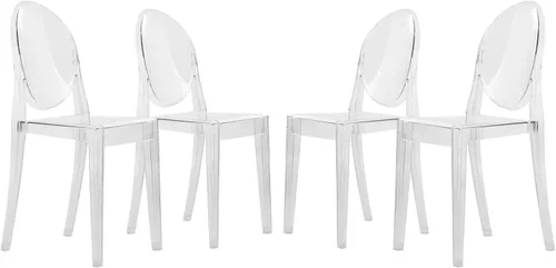 Vista 10 de LeisureMod Marion Mid-Century - Silla de comedor de acrílico moderna, silla apilable de plástico para comedor y cocina, juego de 2 (transparente)