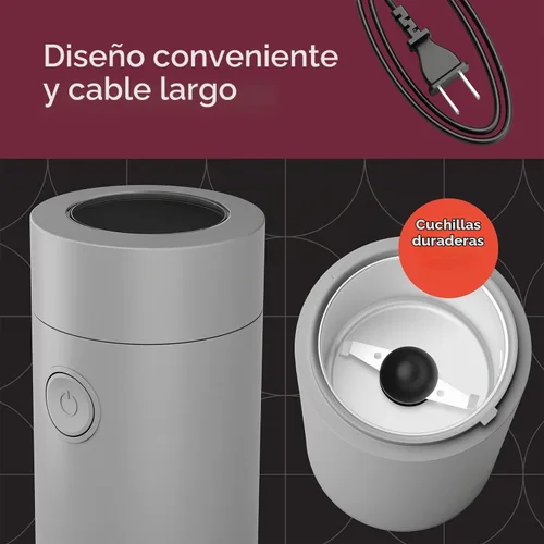 Vista 4 de MuellerLiving Molinillo de café eléctrico para especias, nueces, hierbas y granos de café, cuchilla afilada, acero inoxidable - gris