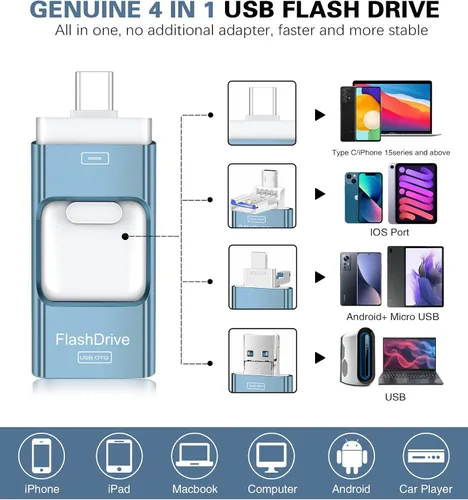Vista 2 de Thumb Drive para iPhone 128 GB, 4 en 1 USB tipo C, memoria USB tipo C, almacenamiento externo Falsh Drive para iPhone, iPad, computadora Android