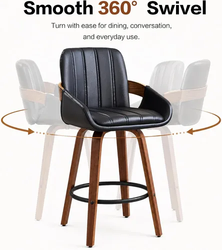 Vista 5 de VipDesk - Taburetes de bar giratorios, taburetes de bar de 26" de altura de mostrador con respaldo y brazos, sillas de bar tapizadas modernas