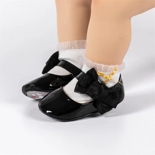 Vista 3 de Miamooi Zapatos de vestir de boda para bebés y niñas, zapatos de ballet con lazo de princesa Mary Jane, zapatos planos para primeros pasos, zapatos