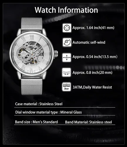 Vista 4 de Sweetbless Reloj de pulsera para hombre Royal Classic Roman Index Automatic-Self-Wind mecánico