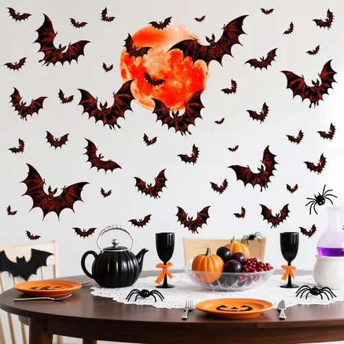 Vista 10 de Halloween Moon Wall Sticker Black Bat Wall Stickers Vinyl Crow Bird Tree Branch Wall Decals Removable Halloween Moon Bat Wall Decals Bats Window