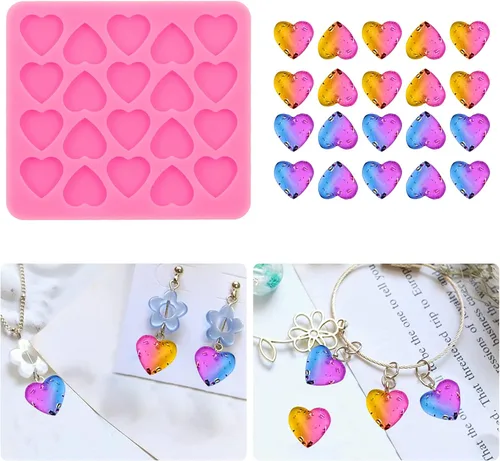 Vista 4 de 2 moldes de silicona de resina de corazón de 20 cavidades mini corazones de resina epoxi molde de fundición para joyería y colgantes, bricolaje