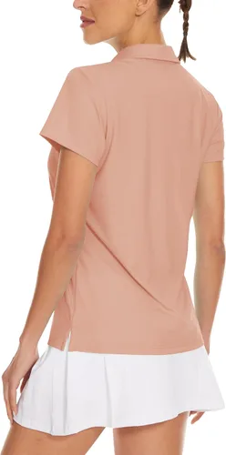 Vista 2 de TACVASEN Polo de manga corta con cuello en V para mujer, con protección solar UPF 50+, secado rápido, para golf