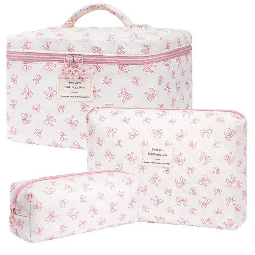 Vista 8 de honitty Bolsa de maquillaje, bolsas de cosméticos acolchadas, bolsas de maquillaje florales grandes para mujeres, organizador de maquillaje, bolsa