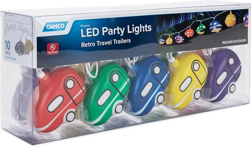 Vista 3 de Camco Luces retro de fiesta de remolque de viaje, cuenta con una hebra de 8 pies con (10) luces de remolque de viaje, cadena de luces de campamento