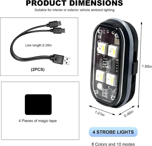 Vista 2 de 4 luces LED estroboscópicas inalámbricas de 4 LED, 8 colores de alto brillo, luz intermitente impermeable con control remoto, luz LED recargable