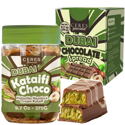 Vista 10 de Dubai - Chocolate blanco untable - Pistacho untable con filo tostado, chocolate gourmet para el desayuno - 9.7 onzas