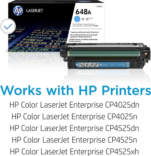 Vista 2 de HP Cartucho de tóner cian 648A Funciona color LaserJet Enterprise CP4025, CP4525 Series CE261A