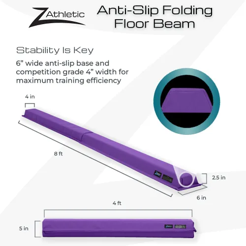 Vista 3 de Z-Athletic Gymnastics Training Foldable Foam 8-Foot Floor Balance Beam for Kids, Purple Púrpura