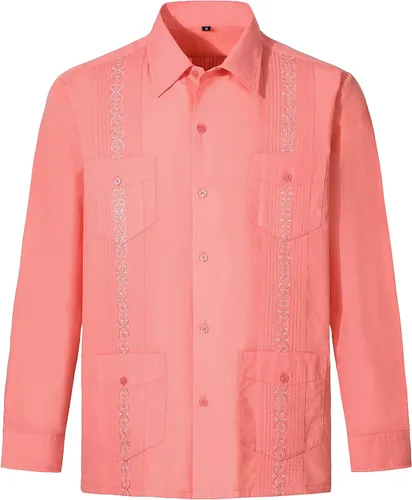 Vista 9 de MAXJON Camisas de guayabera de manga larga para hombre, camisas cubanas