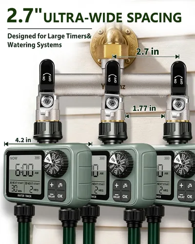Vista 3 de 3-Way Garden Hose Splitter, Heavy-Duty Brass, 3/4" GHT, (Black)
