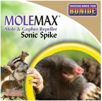 Vista 7 de Bonide Molemax Estaca Repelente de Animales para Tuzas y Topos, Funciona con Pilas, Repelente Humanitario