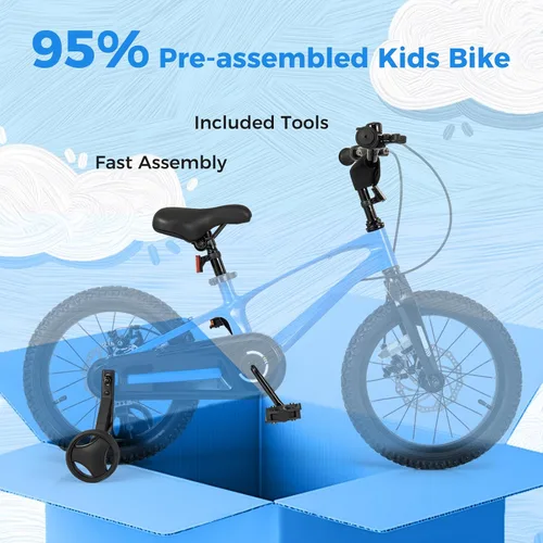 Vista 6 de BABY JOY Bicicleta para niños, bicicleta deportiva de aleación ligera de 16 pulgadas con frenos de disco dual, ruedas de entrenamiento, suspensión