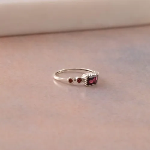Vista 4 de Anillo de granate, peridoto y amatista para mujer, joyería en plata de ley 925, talla 5 a 13 de EE. UU