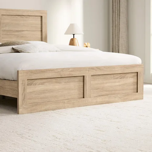 Vista 7 de KISLOT Marco de cama de madera con cabecero y estribo, natural, tamaño King
