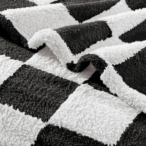 Vista 6 de Exclusivo Mezcla - Manta de franela super suave y cálida con diseño de vellón esponjoso, para sofá, cama, con lindo patrón a cuadros, negro, 50" x