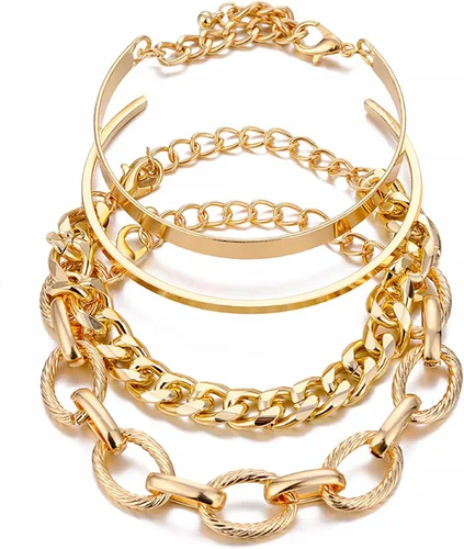 Vista 7 de Juego de pulseras de oro para mujer, delicadas, bohemias, apilables, de eslabones gruesos y gruesos, para hombres, Cristal Cobre, No es una piedra