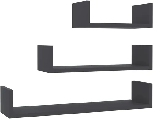 Vista 7 de 3-Piece Black Wall Display Shelf Set, Engineered Wood Large Wall-Mounted Shelves for Living Room, Bedroom, Kitchen, Office, Modern Matte Finish