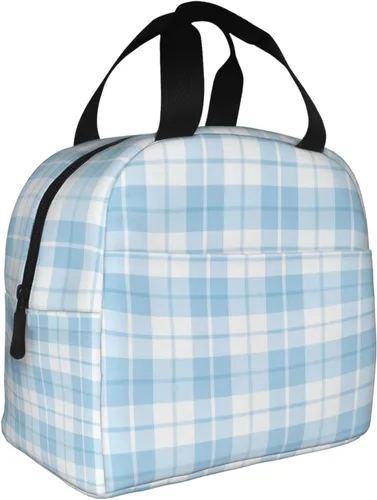 Vista 2 de Miaoquhe Lunch Box for Women Men Blue Plaid Checkered Insulated Lunch Bag for Teen Girls Adults Gingham Cute Preppy Reusable Portable Lunchbox