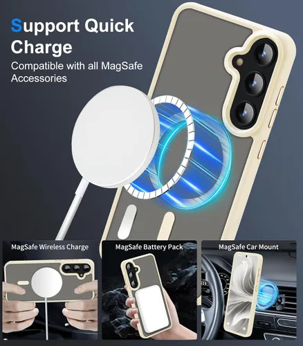Vista 2 de Funda magnética avanzada para Samsung Galaxy S24, delgada, protectora, probada contra caídas de grado militar y compatible con MagSafe, translúcida