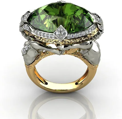 Vista 3 de Anillo de sirena de Kraken con circonio cúbico verde vintage Medusa Fishamn Merman de cristal de sirena anillo de dedo Sea King Queen para mujeres