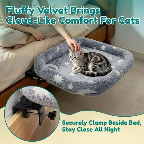 Vista 3 de Bedside Cat Bed Attached to Human Bed with Glow in The Dark