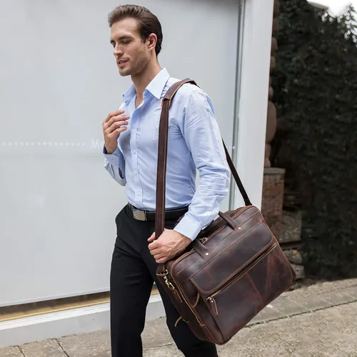 Vista 7 de Polare - Maletín de negocios de 18 pulgadas de grosor de cuero de grano completo para laptop de 17.3 pulgadas, bolsa de trabajo para hombres