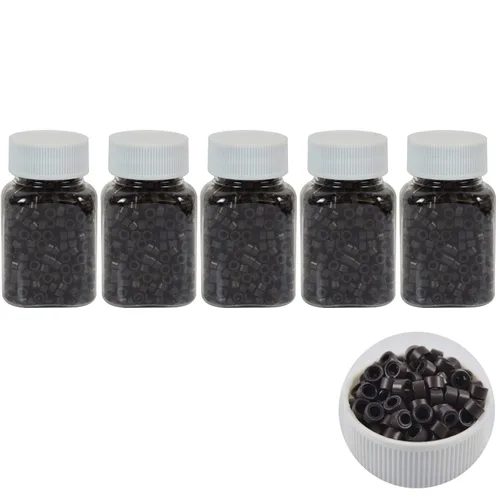 Vista 11 de 500 cuentas de micro anillos forradas de silicona de 0.197 in para extensiones de cabello con punta I (negro)