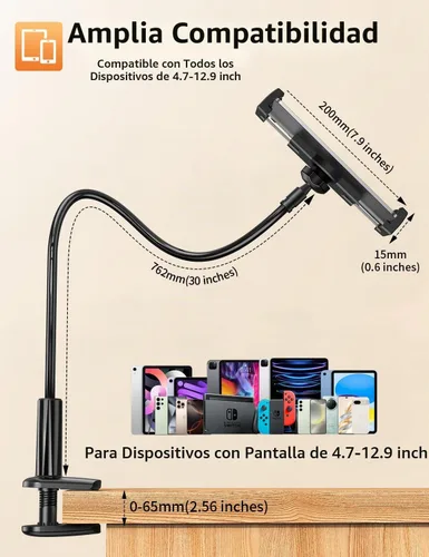 Vista 5 de Soporte para tableta de cuello de cisne para cama, soporte ajustable