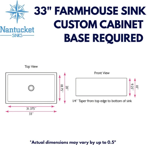 Vista 2 de Nantucket Sinks Lavabo de granja – Fregadero de cocina de granja con delantal blanco de 33 pulgadas, cuenco individual, montaje inferior, filigrana